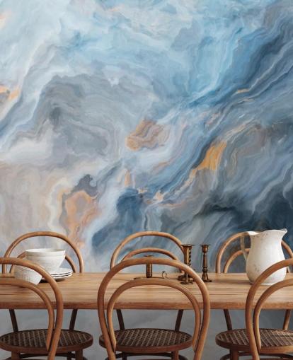 carta da parati murale in marmo blu chiamata Ocean Blue Marble per cucine, sale da pranzo e bagni