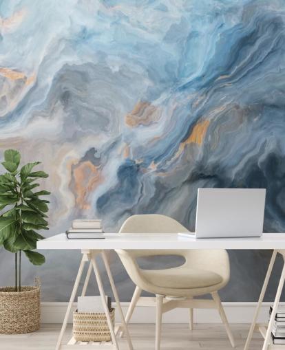 blå marmor tapetväggmålning kallad Ocean Blue Marble för kök, matsalar och badrum