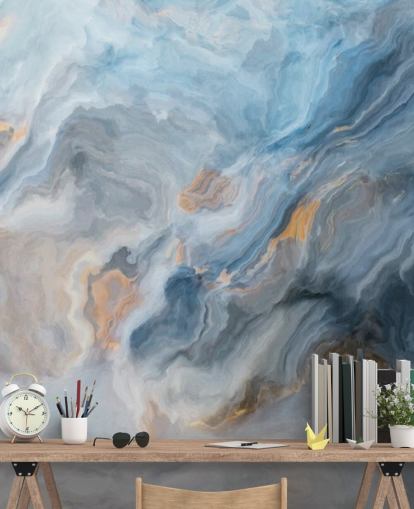 mural de papel pintado de mármol azul llamado Ocean Blue Marble para cocinas, comedores y baños