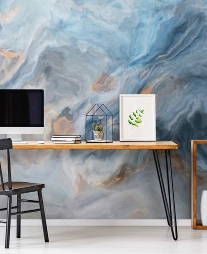 mural de papel de parede de mármore azul chamado Ocean Blue Marble para cozinhas, salas de jantar e banheiros