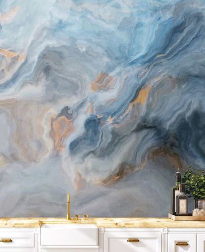 papier peint mural en marbre bleu appelé Ocean Blue Marble pour les cuisines, les salles à manger et les salles de bain