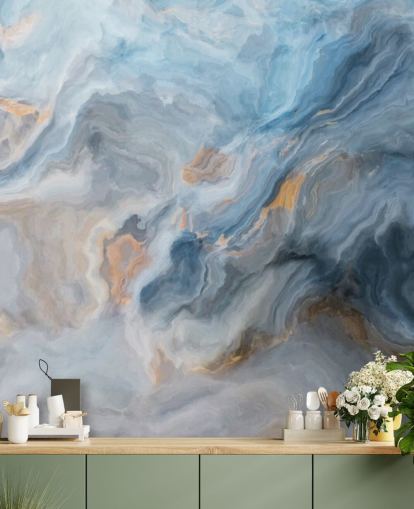 blå marmor tapetväggmålning kallad Ocean Blue Marble för kök, matsalar och badrum