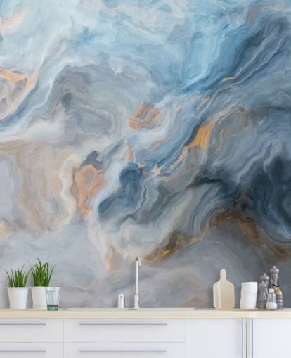 blauwe marmeren muurschildering genaamd Ocean Blue Marble voor keukens, eetkamers en badkamers blauwe marmeren muurschildering genaamd Ocean Blue Marble voor keukens, eetkamers en badkamers