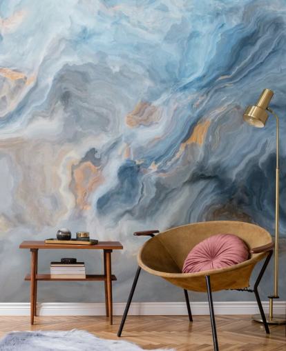 mural de papel pintado de mármol azul llamado Ocean Blue Marble para cocinas, comedores y baños