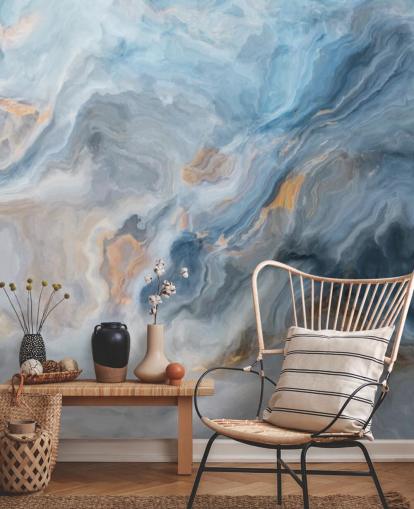 blauwe marmeren muurschildering genaamd Ocean Blue Marble voor keukens, eetkamers en badkamers