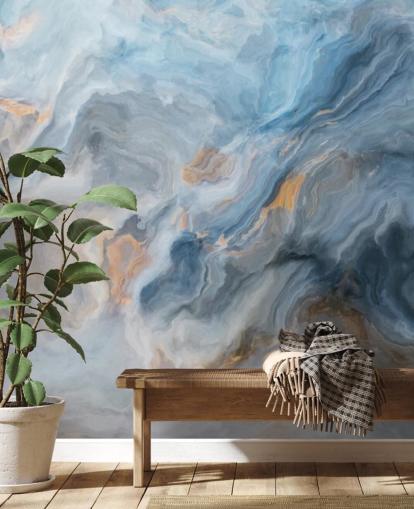 blue marble wallpaper mural called Ocean Blue Marble for kitchens, dining rooms and bathrooms