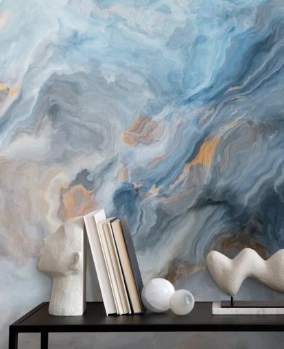 blauwe marmeren muurschildering genaamd Ocean Blue Marble voor keukens, eetkamers en badkamers blauwe marmeren muurschildering genaamd Ocean Blue Marble voor keukens, eetkamers en badkamers