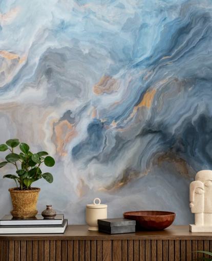 papier peint mural en marbre bleu appelé Ocean Blue Marble pour les cuisines, les salles à manger et les salles de bain