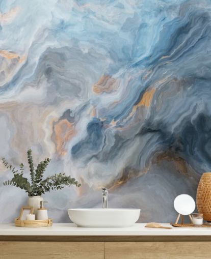 papier peint mural en marbre bleu appelé Ocean Blue Marble pour les cuisines, les salles à manger et les salles de bain