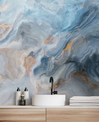 blauwe marmeren muurschildering genaamd Ocean Blue Marble voor keukens, eetkamers en badkamers