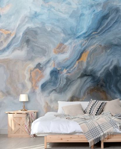 blauwe marmeren muurschildering genaamd Ocean Blue Marble voor keukens, eetkamers en badkamers