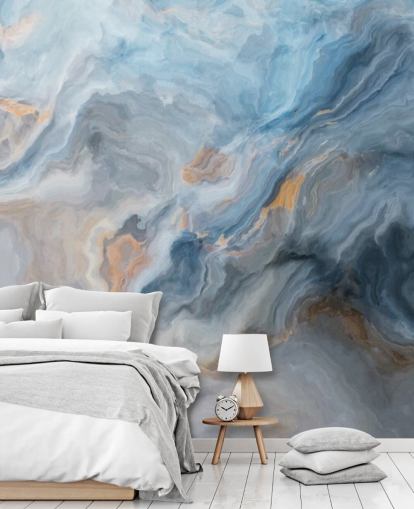 mural de papel pintado de mármol azul llamado Ocean Blue Marble para cocinas, comedores y baños