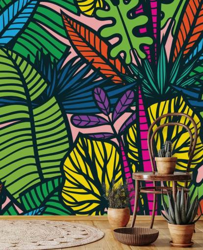 papel pintado de hojas de colores brillantes