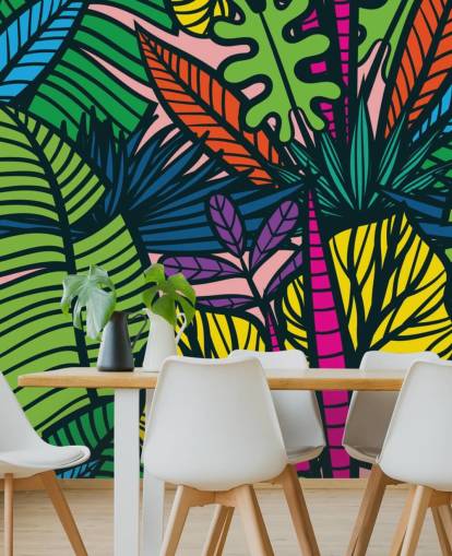 papel pintado de hojas de colores brillantes