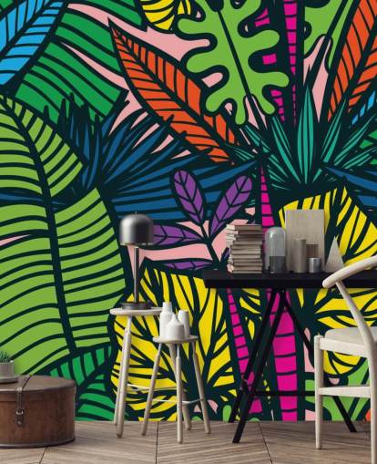 papel pintado de hojas de colores brillantes