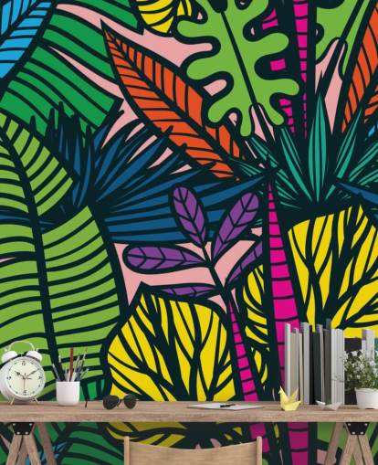 papel pintado de hojas de colores brillantes