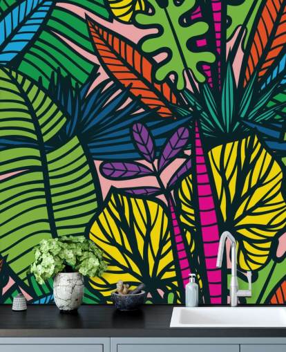 papel pintado de hojas de colores brillantes