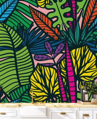 papier peint feuilles aux couleurs vives