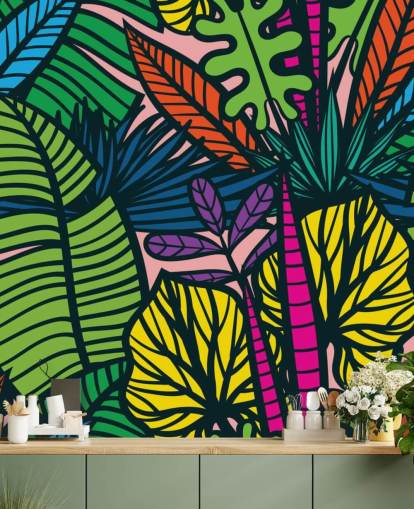 papel pintado de hojas de colores brillantes