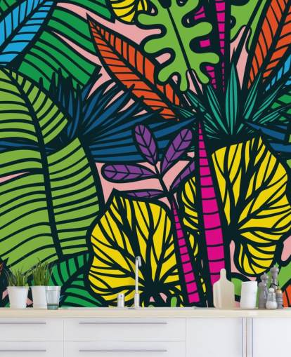 papier peint feuilles aux couleurs vives