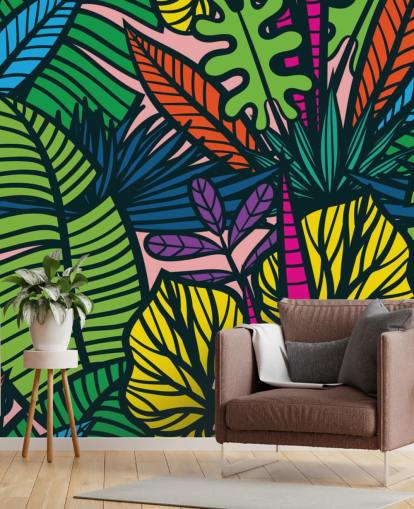 papel pintado de hojas de colores brillantes