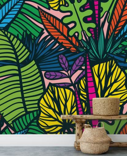 papel pintado de hojas de colores brillantes