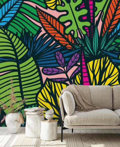 papel pintado de hojas de colores brillantes