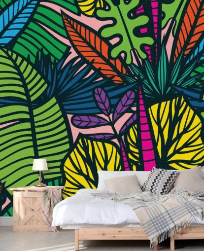 papel pintado de hojas de colores brillantes