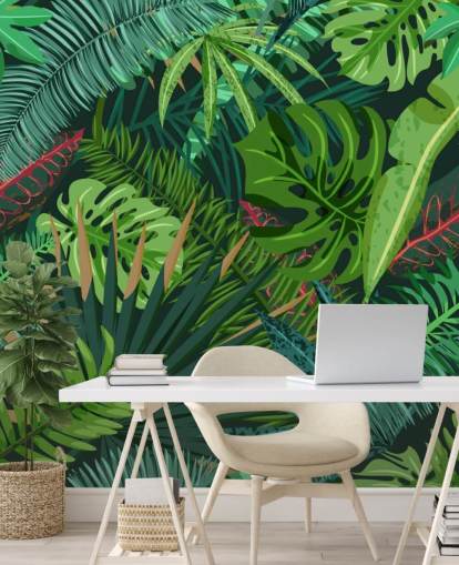 Carta da parati murale con foglie monstera