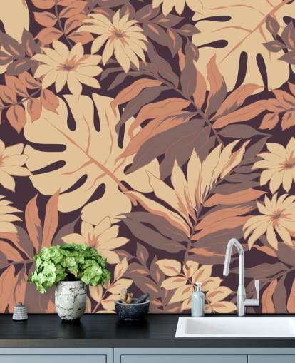 Papier peint feuilles roses exotiques Papier peint feuilles roses exotiques