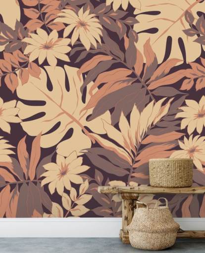 Papel Pintado Hojas Rosas Exóticas Papel Pintado Hojas Rosas Exóticas