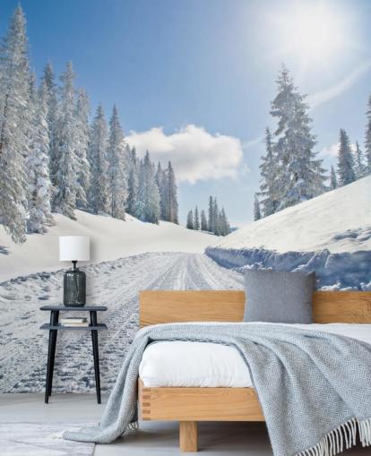 Papier peint de route couvert de neige vide