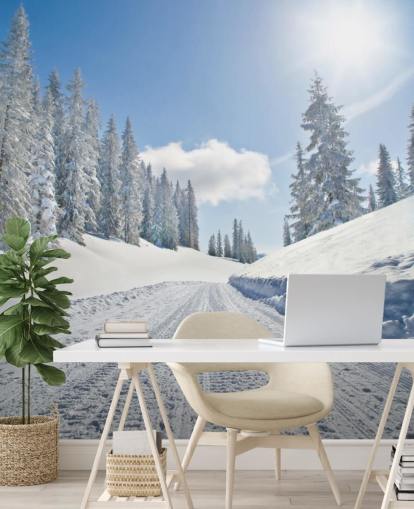 Empty Snow Covered Road Wallpaper Empty Snow Covered Road Wallpaper