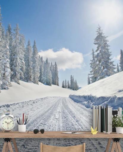 Empty Snow Covered Road Wallpaper