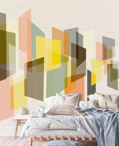 Abstrakte Kunst der Mitte des Jahrhunderts in gelben, braunen, schwarzen und orangefarbenen Tapeten Abstrakte Kunst der Mitte des Jahrhunderts in gelben, braunen, schwarzen und orangefarbenen Tapeten