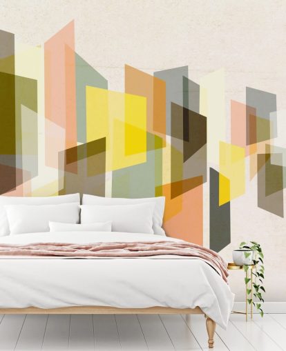 arte abstracto de mediados de siglo en papel tapiz amarillo, marrón, negro y naranja