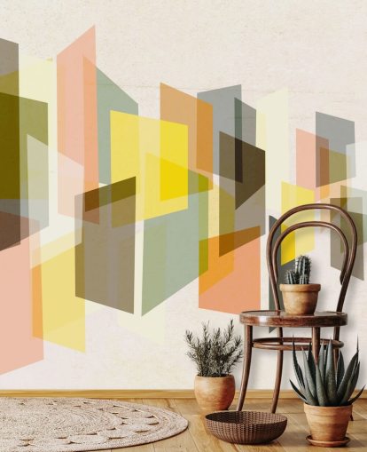 arte abstracto de mediados de siglo en papel tapiz amarillo, marrón, negro y naranja