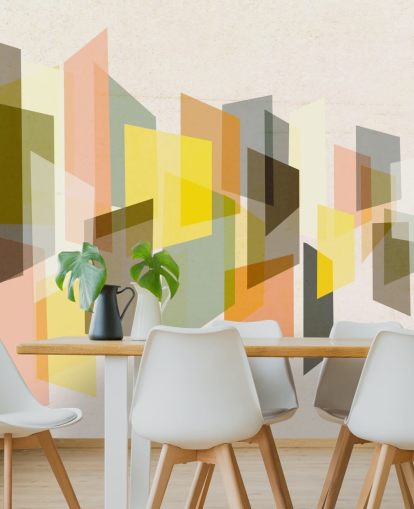 arte abstracto de mediados de siglo en papel tapiz amarillo, marrón, negro y naranja