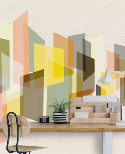 midten af århundredet abstrakt kunst i gul, brun, sort og orange tapet