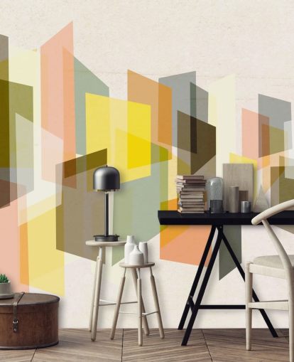 arte abstracto de mediados de siglo en papel tapiz amarillo, marrón, negro y naranja