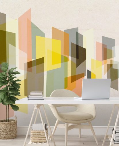 arte abstracto de mediados de siglo en papel tapiz amarillo, marrón, negro y naranja