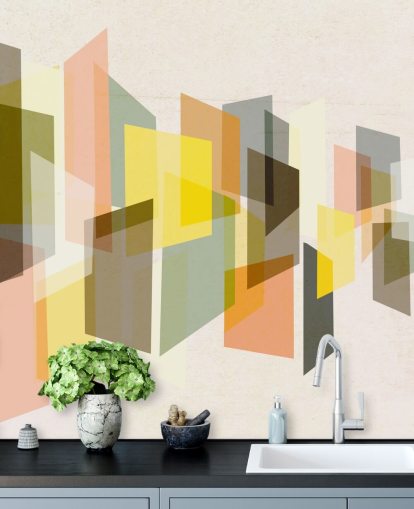 arte abstracto de mediados de siglo en papel tapiz amarillo, marrón, negro y naranja