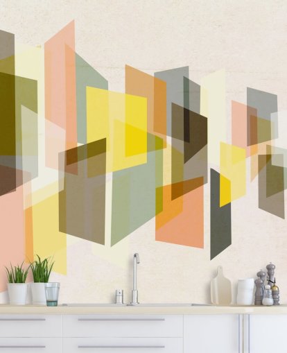 arte abstracto de mediados de siglo en papel tapiz amarillo, marrón, negro y naranja