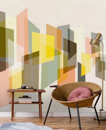 abstracte kunst uit het midden van de eeuw in geel, bruin, zwart en oranje behang abstracte kunst uit het midden van de eeuw in geel, bruin, zwart en oranje behang