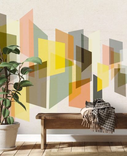 arte abstracto de mediados de siglo en papel tapiz amarillo, marrón, negro y naranja