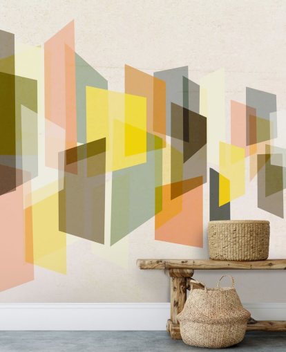 midten af århundredet abstrakt kunst i gul, brun, sort og orange tapet