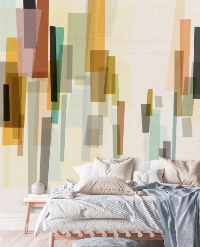 papier peint mural personnalisé rétro lumineux appelé Blurred par Nicola Evans pour les chambres à coucher, les salons et les salles à manger