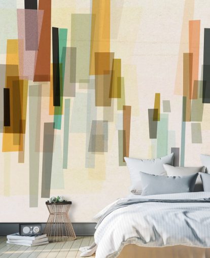 heldere retro behangmuurschildering op maat genaamd Blurred van Nicola Evans voor slaapkamers, woonkamers en eetkamers