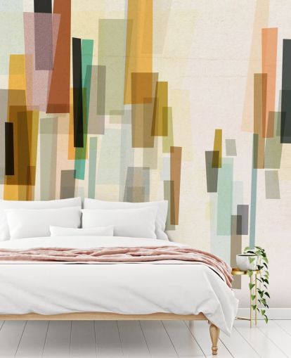 heldere retro behangmuurschildering op maat genaamd Blurred van Nicola Evans voor slaapkamers, woonkamers en eetkamers