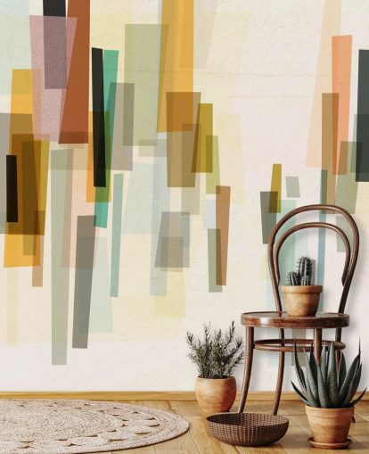 bright retro custom wallpaper mural called Blurred by Nicola Evans for bedrooms, living rooms and dining rooms